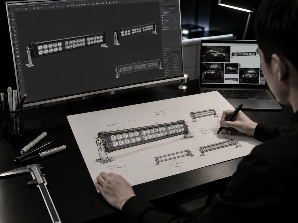 Designer developing an automotive light bar concept