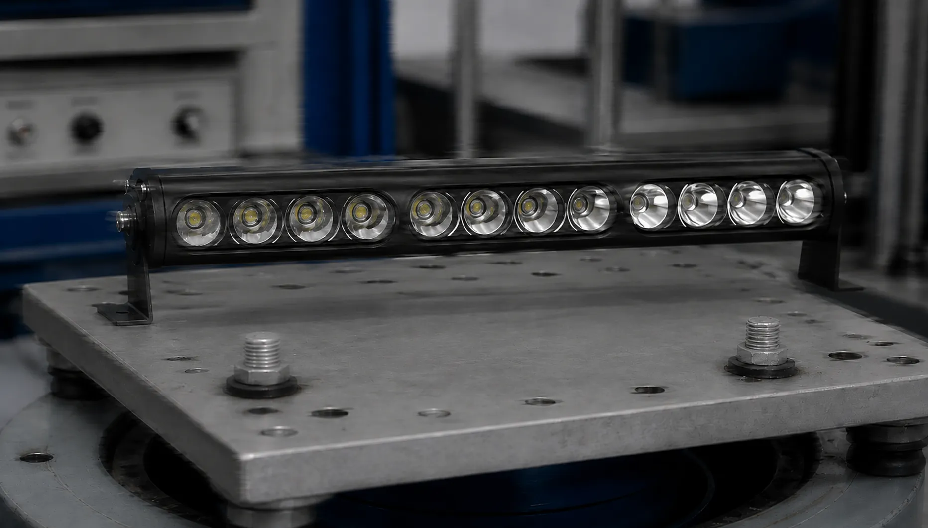 Automotive light bar on a vibration testing platform