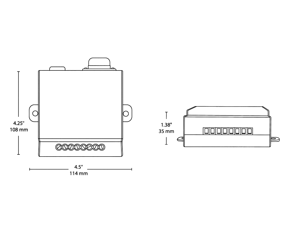 Dimension drawing showing front and side views of the round work light