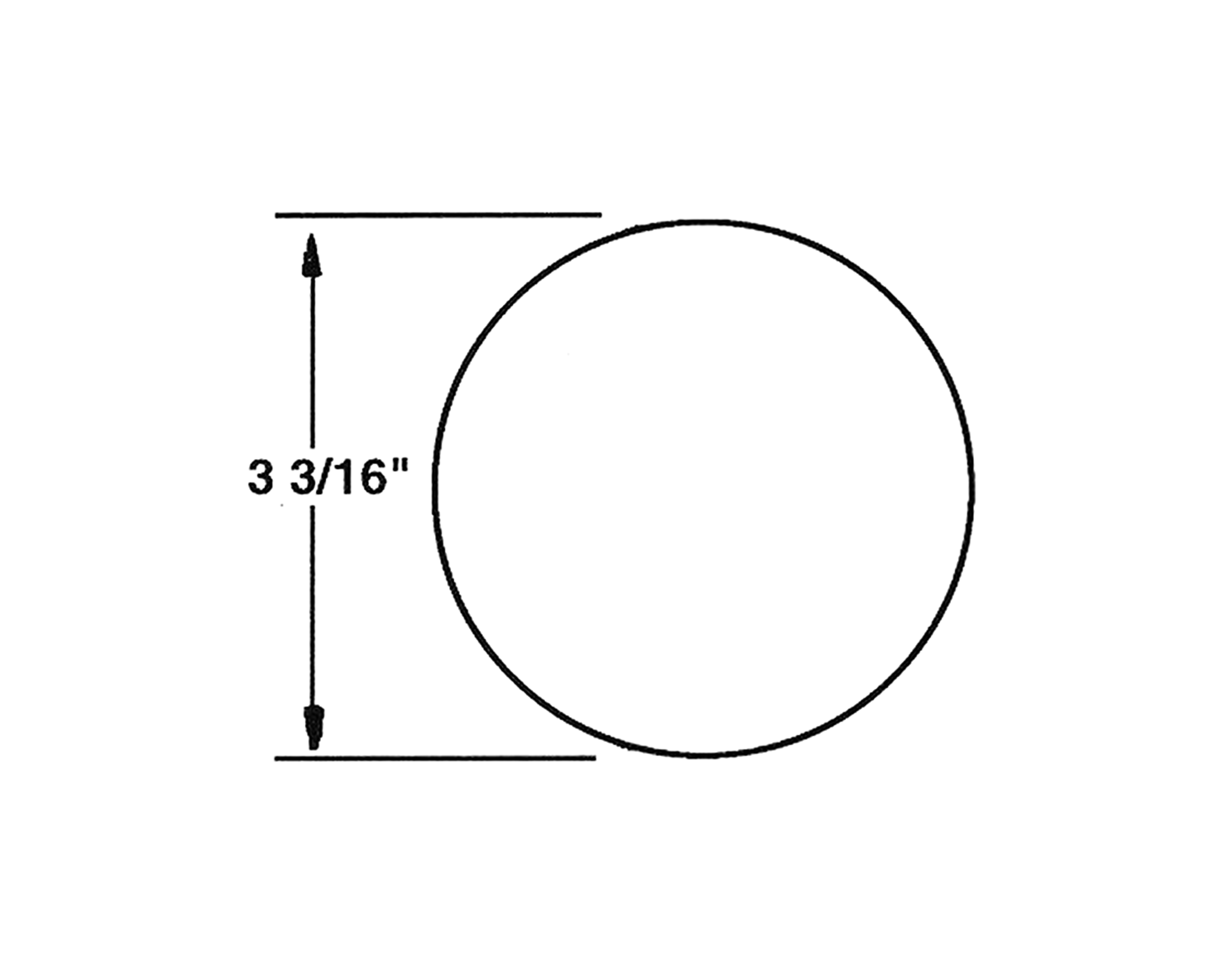 Dimension drawing showing front and side views of the round work light