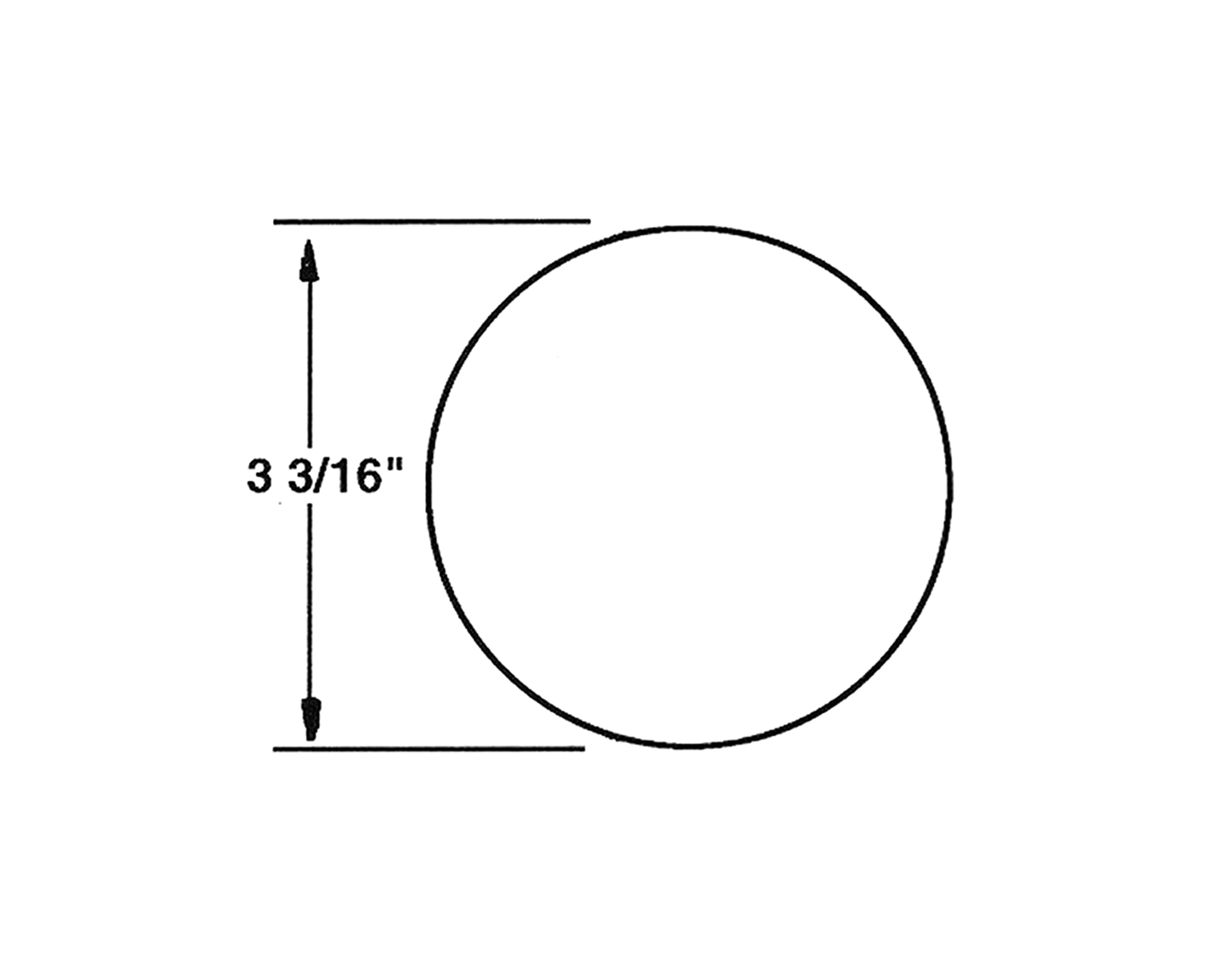 Dimension drawing showing front and side views of the round work light