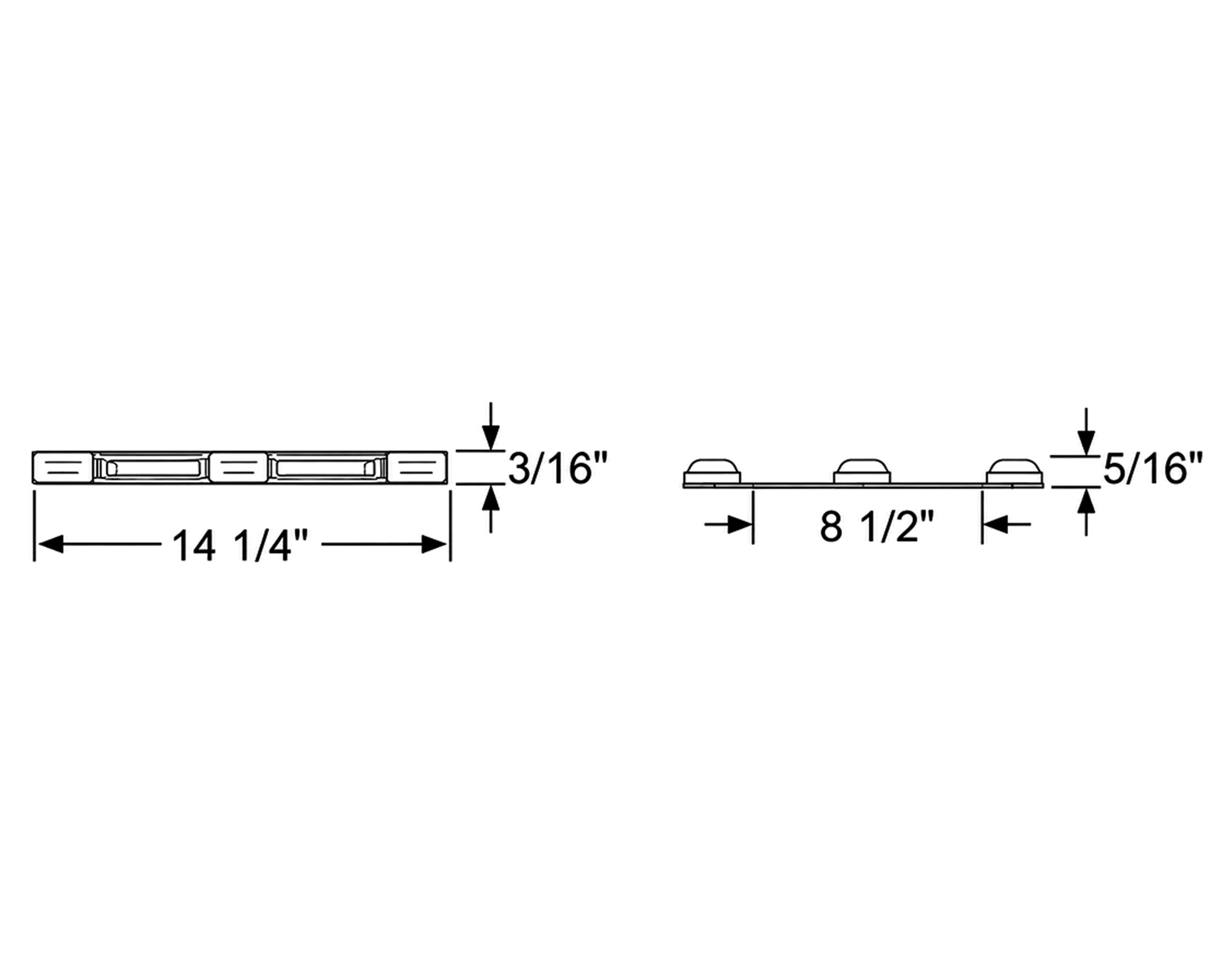 Dimension drawing showing front and side views of the round work light