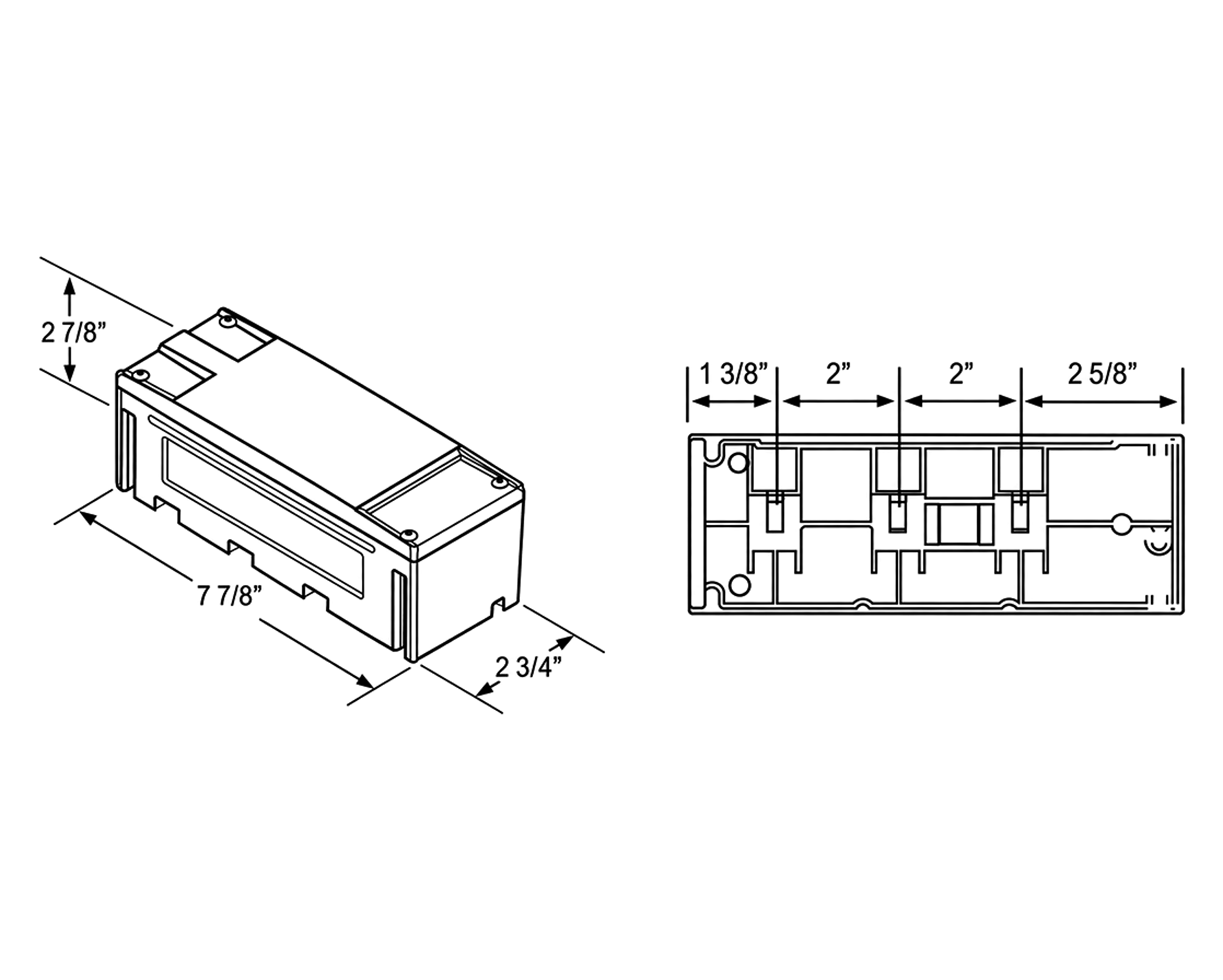 Dimension drawing showing front and side views of the round work light